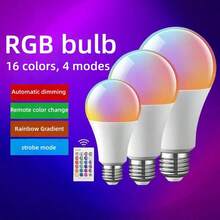 1 pieza Bombilla LED de 7W/15W/30W con 16 colores arcoíris, 220V, base E27, tiras de luz RGB con control remoto que cambian de color, adecuado para karaoke, fiesta, vacaciones - Bombilla de luz colorida RGB - Ver 3