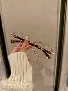 "D U K E" Series Retro Round Blue Light Block Glasses  Vintage Tortoiseshell & Gold Metal Frame, Fashion Non-Prescription Clear Lens Eyewear, - 無色 - 查看 12