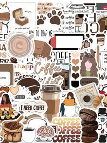 50pcs INS Style Coffee Aesthetic Art Stickers, Cartoon Stickers For Stationery, Phone, Notebook Decoration - A - View 12