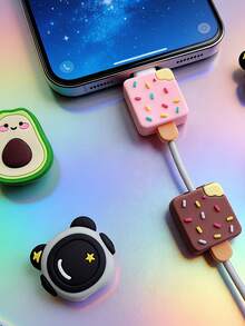 Data Cable Protector Charging Cable Protector Avocado/Ice Cream/Penguin Charging Head Protector Multiple Ice Cream Shapes Penguin Avocado - A - View 3