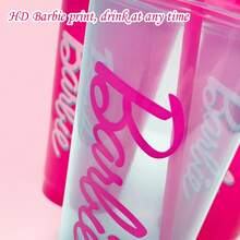 Miniso Barbie Plastic Tumbler 4-Piece Set Of 520mL Straw Plastic Cups Fashionable Water Bottle Versatile Coffee Cup For Outdoor Travel Or School(1 PC) - Multicolor - View 5