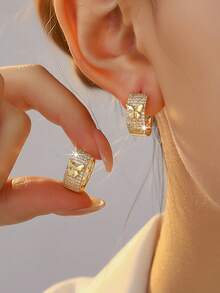 1 par de pendientes de botón de lujo elegantes y brillantes con circonita completa, diseño de mariposa 3D con detalle de circonita pavé completa, pendientes sofisticados para mujer adecuados para el uso diario, fiestas nocturnas y eventos - Mariposa - Ver 4