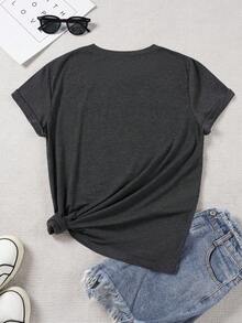 1PCS Women's Plus Size Salty Girl Graphic Tee Round Neck Short Sleeve Loose Comfortable Casual Daily Summer Wear - 灰色 - 查看 3