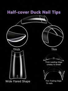 120片中長鴨嘴甲片 12種尺寸 盒裝透明半罩寬甲片 法式假指甲片 適用於壓克力美甲接長 - 無色 - 查看 3