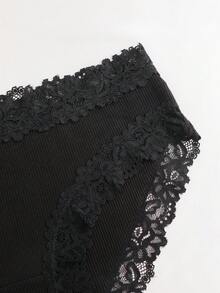 3件組純色棉質羅紋蕾絲拼接性感舒適女款三角內褲 - 彩色 - 查看 8