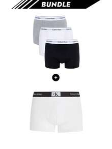 Calvin Klein [حزمة] 3 عبوات من سراويل بوكسر رجالية مطاطية دقيقة برسومات حروف + سراويل بوكسر رجالية مطاطية دقيقة - أسود/ أبيض/ رمادي + أبيض - مشاهدة 1