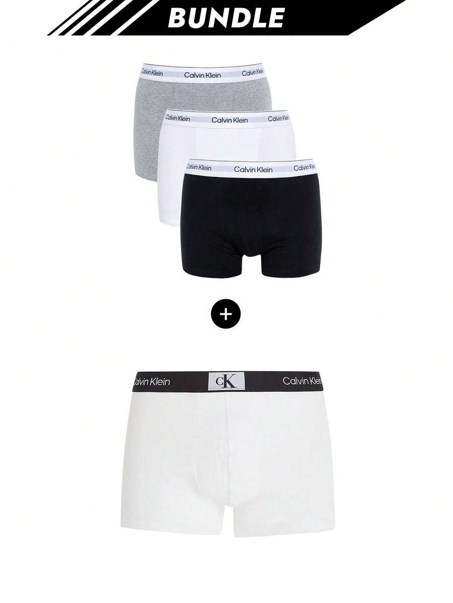Calvin Klein [حزمة] 3 عبوات من سراويل بوكسر رجالية مطاطية دقيقة برسومات حروف + سراويل بوكسر رجالية مطاطية دقيقة - أسود/ أبيض/ رمادي + أبيض - مشاهدة 1