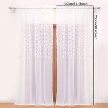 3D Floral Rhinestone Trim Chiffon Sheer Curtains, Elegant Rod Pocket Pleated Semi Transparent Voile Window Drapes For Home Patio Decor - White - View 8