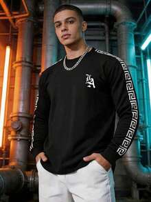 Men's Autumn Casual Fashion Outdoor Sports Pullover Sweatshirt, Simple Daily Commute Long Sleeve Sweatshirt - Black - View 3