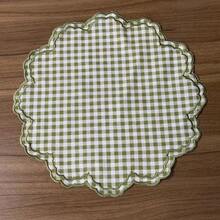 1/2/4pcs Mori Style Ins Ruffle Green Plaid Placemats, Vintage Round Table Heat-Resistant Pads - Green - View 3