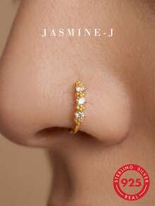 1pc S925 Sterling Silver Zirconia Clover Nose Ring, 3pcs Diamond Eight-Pointed Star Nose Rings, Pure Silver 14K Gold Plated, 16g Nose Jewelry, Unisex Nose And Ear Piercing Accessories, Classic Clover Jewelry, Minimalist Unique, Suitable For Daily Wear/Party Wear - Multicolor - View 1