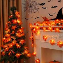1pc Red Maple Leaf String Lights, Decorative Garland Lights, Suitable For Home, Halloween, Cloak, Room, Bedroom, Party, Festival, Garden, Wedding, Halloween Party, Thanksgiving Decoration, Autumn Decoration, Stair Railing Decoration - Maple Leaf Light String - View 7