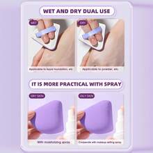 10 PCS Taro Purple All-In-One Beauty Tool Set, Mini Teardrop Makeup Sponges, Heart Cushion Puffs, Triangle Velvet Puffs, Foundation Setting & Cleaning Kit - Multicolor - View 6