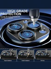 相機鏡頭保護膜，適用於 Apple 18 Pro/18 Pro Max/16 Pro/16 Pro Max/15/14/13/12/11/Pro/Pro Max/Mini 系列，磨砂相機蓋，高清鋼化玻璃後鏡頭保護膜，適合家人與朋友的生日禮物，合金金屬材質，全覆蓋鋼化玻璃，鏡頭保護膜，手機配件，防水、防震、防摔、防刮、防指紋 - 黑色 - 查看 3