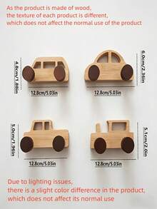 1pc Wooden Car Model Wall Hanging Hook Rack, Entryway Closet Fixed Hole Hook, Suitable For Bedroom And Living Room - Multicolor - View 4