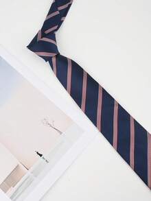 1pc Classic Striped JK Uniform Tie, Twill Necktie, Personalized Hand-Tied Tie, Suitable For Daily Wear, Cosplay, Party Tie Accessory - Navy Blue - View 3