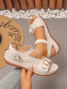 Plus Size 35-45 Beige Fashion Casual Wedge Sandals For Women, Ramadan Eid Al-Adha - Beige Color-changing Imitation Super - View 2