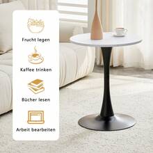 60 Cm Round Side Table / European Style Small Dining Table / MDF Dining Table / Non-Slip And Quiet Table Legs / Suitable For Living Room And Dining Room - 白色+黑色 - 查看 5