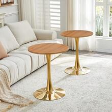 60 Cm Round Side Table / European Style Small Dining Table / MDF Dining Table / Non-Slip And Quiet Table Legs / Suitable For Living Room And Dining Room - 金色+木色 - 查看 8