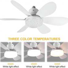 2 Piazes Ventilador de techo para con control remoto Pequeño ventilador de bombilla LED, bombillas de ventilador creativas para reemplazo, luz ambiental para el hogar, dormitorio,súper silencioso, viento fuerte, cabeza de luz E27, con función de memoria - cristal - Ver 10