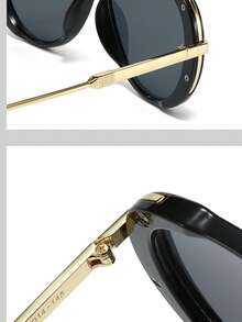 1PC Unisex Retro Double Bridge Aviator Fashion Glasses, Large Frame Metal Temple Design, Suitable For Travel, Shopping, Daily Wear - 彩色 - 查看 7