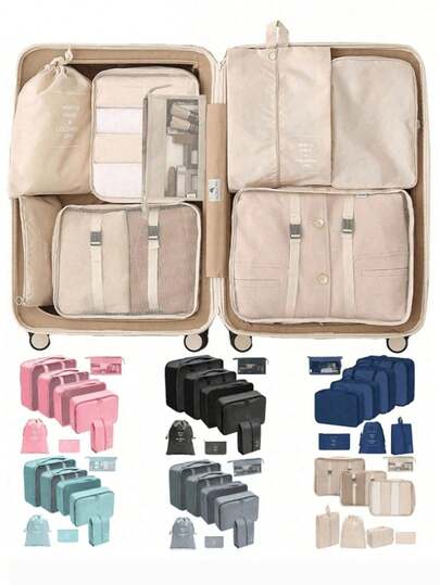 3pcs/Set Travel Organizer Bag, Compression Packing Cubes, Luggage Organizer Bag Set, Includes: Cosmetic Bag, Waterproof Toiletry Bag, Multi-Function Organizer Bag, Garment Bag, Travel Toiletry Bag, Essential For Summer Holiday Travel, Shoe Bag, Clothes Organizer, Multi-Function Storage Box, Foldable Bag, Waterproof Clothes Organizer, Foldable Underwear Shoe Sock Organizer, Travel Organizer Bag, Luggage Organizer Bag