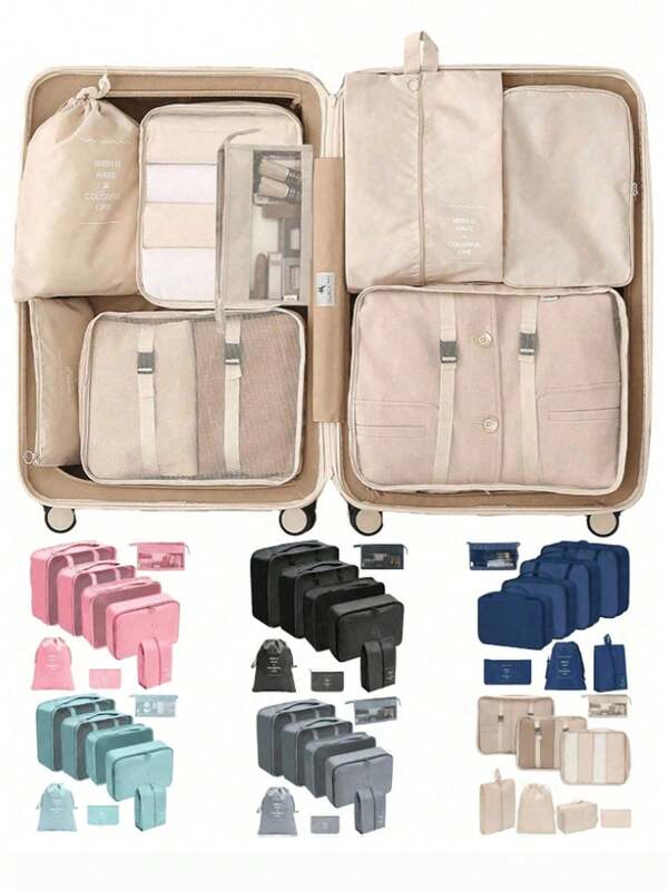 3pcs/Set Travel Organizer Bag, Compression Packing Cubes, Luggage Organizer Bag Set, Includes: Cosmetic Bag, Waterproof Toiletry Bag, Multi-Function Organizer Bag, Garment Bag, Travel Toiletry Bag, Essential For Summer Holiday Travel, Shoe Bag, Clothes Organizer, Multi-Function Storage Box, Foldable Bag, Waterproof Clothes Organizer, Foldable Underwear Shoe Sock Organizer, Travel Organizer Bag, Luggage Organizer Bag