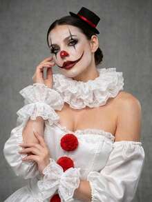 Yanxyad Clown Collar And Cuffs Pierrot Clown Ruffle White Victorian Style Ruffle Collar Circus Ruffle Collar Costume Accessory - White - View 4