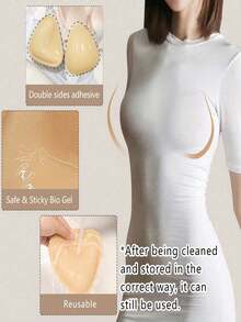 Swimwear Sports Bra, 1 Pair Double-Sided Self-Adhesive Bra Pads, Breast Pads, Reusable Liners, Bikini Invisible Thickening Waterproof Bra Pads - B-Khaki - View 9