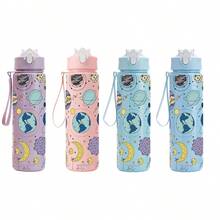 透明PC材質，全彩UV印刷圖案，一鍵鎖扣翻蓋，防漏便攜式掛繩，750ml大容量，適合居家辦公桌日常補水 - 彩色 - 查看 9