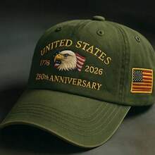 Boné de Beisebol Patriótico 100% Algodão Verde Exército 250th Aniversário dos EUA, Bordado Águia Careca & Bandeira, Boné Ajustável de Pai, Estilo Militar Vintage, Boné Casual Unissex para Sol, Edição do Dia da Independência - Boné de beisebol - Visão 6