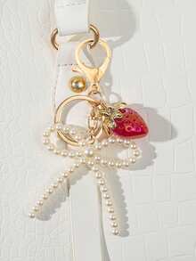 Yogodlns Fashionable Women's DIY Pink Strawberry Bag Charm Exquisite Keychain Student Backpack Pendant Mother's Day Bag Accessory Wrist Strap Phone Lanyard - Multicolor - View 2