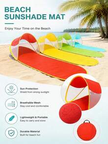 Pop-Up Beach Lounge Chair Tent, Foldable Sunshade Canopy, Breathable Windproof Beach Mat With Sunshade Cover, Suitable For Adults Summer Beach, Pool, Camping, Picnic, Travel - Multicolor - View 3