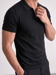 ZYNTH BALENO Men's Summer Zipper Polo Collar Knit Short Sleeve Sweater, Suitable For Outdoor Sports And Gym Workouts - Black - View 4