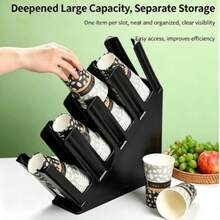 1pc 4-Slot Espresso Cup Holder - Heavy Duty Commercial Coffee Shop/Bar/Office Cup Rack | Space-Saving Countertop Storage Rack With Black Tray | Non-Food Contact Design One-Piece Molded - Black Cup Holder - View 1