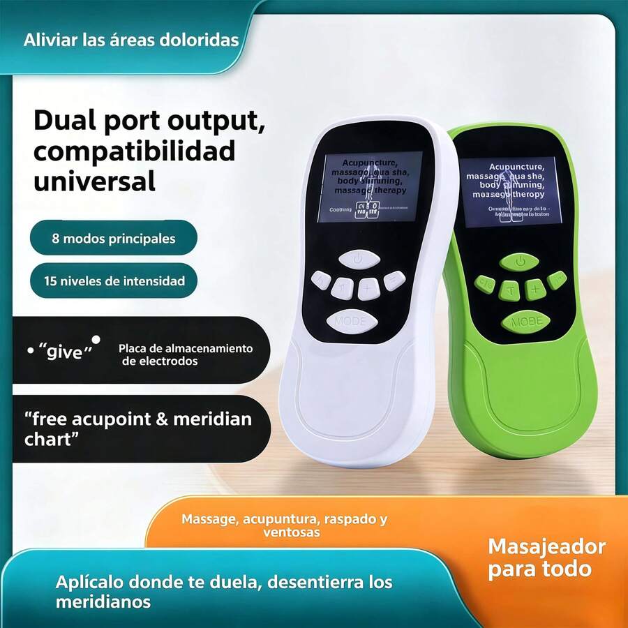 MORE BEAUTY Complete Portable Muscle Relaxation Massage Kit With Illuminated Display, Dual-Connection Massager With Adhesive Pads, Eight Simulation Modes And Fifteen Intensity Levels, Programmable Timer, Compact Design Ideal For Relieving Tension In Arms, Back, Legs, And Neck In Daily Routine