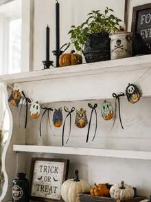 1 Stück Halloween Kürbis Geist Eule Totenkopf Hängendes Banner mit Schleifen, gotische Kamin Wanddekoration Dreieckige Flaggen, Vintage Hexe Bauernhaus Veranda Wanddekoration, gruselige Herbst Samhain dunkle gotische Feiertags Innen- und Außen Party Heimdekoration - Mehrfarbig 2 - Übersicht 11