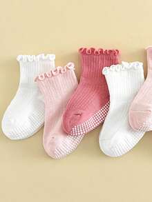 6 Pairs 0-6 Years Old Baby Anti-Slip Socks, Pink Ruffle Edge Baby Socks, Home Floor Socks, Walking Socks, Breathable And Soft, Suitable For All Seasons - Multicolor - View 2