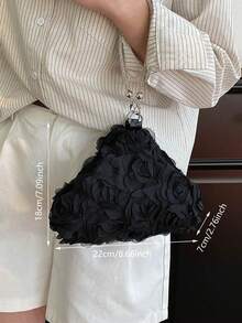 Dedoo 女款晚宴手拿包，全覆蓋3D歐根紗玫瑰花卉圖案，甜美仙女浪漫風，適合約會、婚禮、花園派對，年輕女性四季適用 - 黑色 - 查看 7