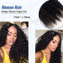Deep Wave Tape In Extensions Human Hair Deep Curly Tape On Hair Extensions Skin Weft Remy Natural Hair Extensions #1B - Natural Black - View 8