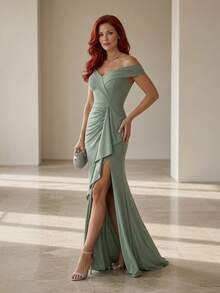 Long Emerald Dress, Blue, Green, Red, Marsala, Rose, Olive + Colors - 橄欖綠 - 查看 6