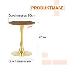60 Cm Round Side Table / European Style Small Dining Table / MDF Dining Table / Non-Slip And Quiet Table Legs / Suitable For Living Room And Dining Room - 金色+胡桃木色 - 查看 4