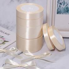 1 捲乳白色緞面絲帶，純色亮面布料，適用於 DIY 婚禮邀請函、新娘花束、禮物包裝、派對裝飾、縫紉手工、新娘花束配件、婚禮配件 - 米色 - 查看 4