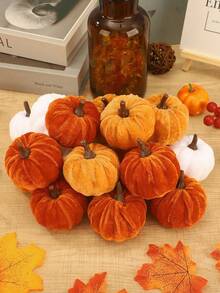 15/12/10/6/1pc Farmhouse Style Rustic Harvest Pumpkin Decor, Realistic Fabric Pumpkins, Suitable For Thanksgiving Party, Table Centerpiece And Fireplace Decoration, Halloween/Halloween Decor/Autumn Decor - Multicolor - View 7