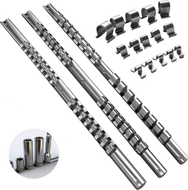 Socket Organizer Set, SEDY 3-Piece Metal Socket Holders_Socket Sliding Rail, 1_4-Inch, 3_8-Inch, 1_2-Inch