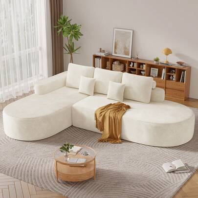 Nalupatio Divano moderno per soggiorno | Divano XXL largo 284 cm (112") in beige | Cuscino di seduta spesso 40 cm (16") con rivestimento in ciniglia | Design ergonomico con seduta profonda | Nessun montaggio richiesto - pronto all'uso