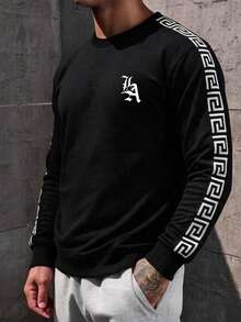 Men's Autumn Casual Fashion Outdoor Sports Pullover Sweatshirt, Simple Daily Commute Long Sleeve Sweatshirt - Black - View 5