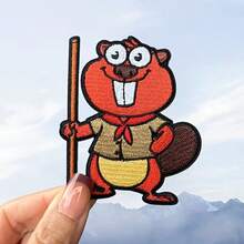 1pc Cartoon Style Beaver Scout Iron-On Patch - Durable Embroidered Backing, Vibrant Green Design, Suitable For Jackets, Bags, Hats, No Sewing Required, Easy To Apply, Fashionable Embroidered Accessory, Exquisite Detail Embroidered Patch - Squirrel - View 1