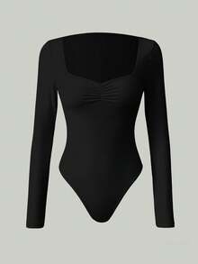 imisic Robe moulante à manches longues et col V froncé. Le col est conçu avec un profond décolleté en V. C'est un vêtement de base ajusté, adapté pour le port en extérieur, avec un effet de mise en forme. Cette robe moulante à manches longues et col V est adaptée pour les sports, la maison et les activités quotidiennes. - Noir - Voir 3