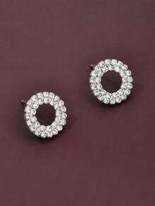 1pc Fashion Creative Personalized Circle Cool Daily Commute Earrings - Silver - View 3